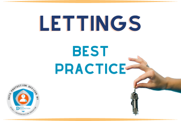 Lettings and Best Practice in Blue text, hand dangling a bunch of keys. Data Protection Education DPO badge in the bottom left